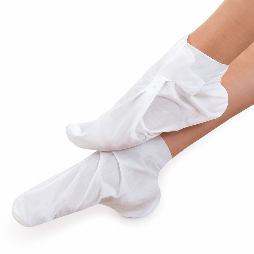 Esthemax Collagen Foot Mask worn on feet